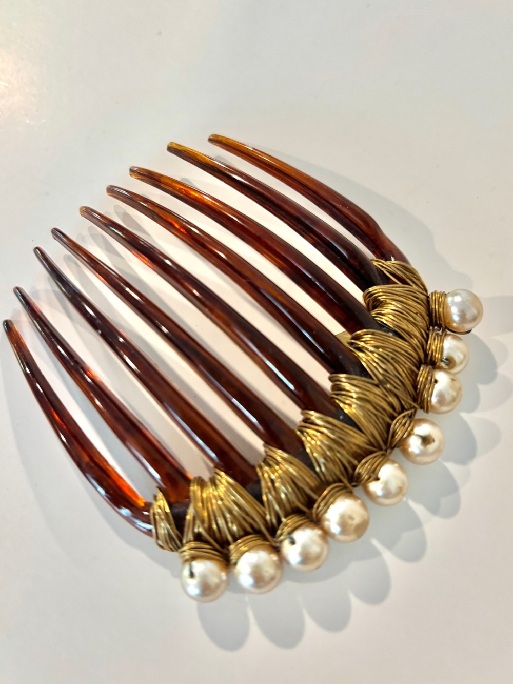 Vintage Colette Malouf Pearl Beaded Tortoiseshell Hair Comb Regency Victorian - Picture 2 of 8